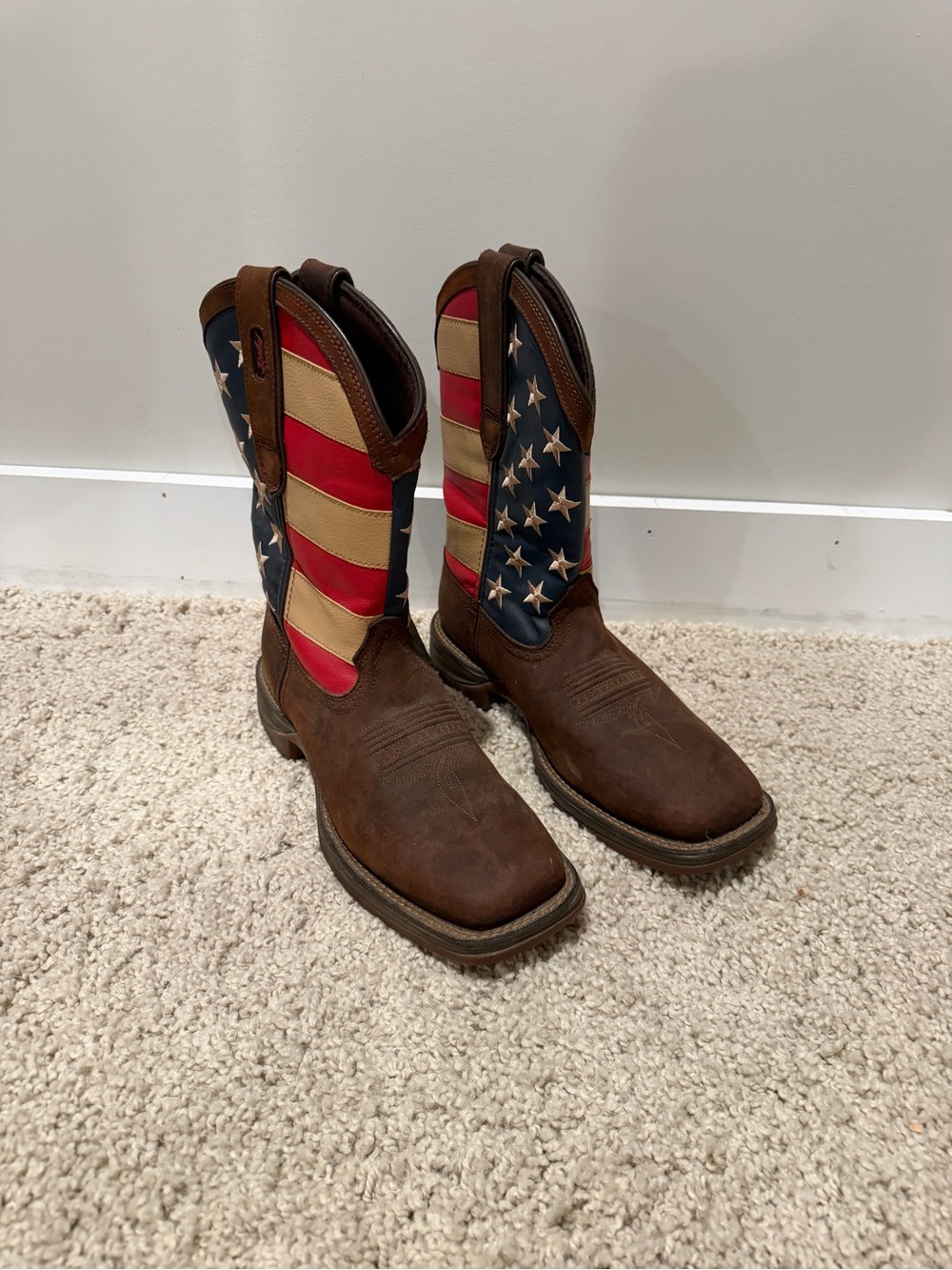 Durango Men's Brown Leather Cowboy Boots with American Flag Shaft